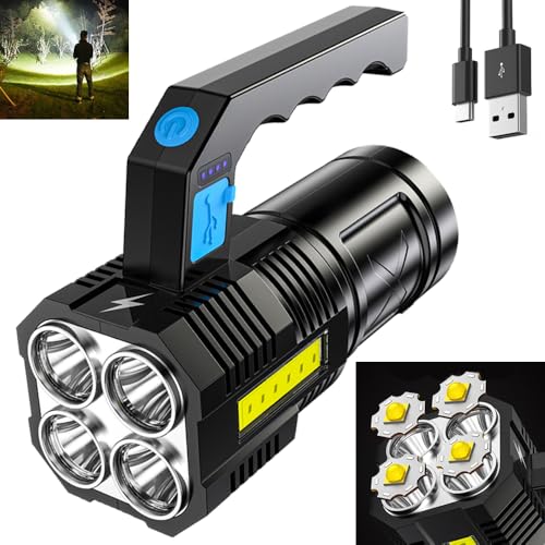 Wrrozz LED Flashlight USB Rechargeable, High Lumens Tactical Light with Sidelight, 4X LED, Spotlight, Handheld Super Brightest Flashlights, Portable Torch for Outdoor Camping Home Emergency Lantern - size: B