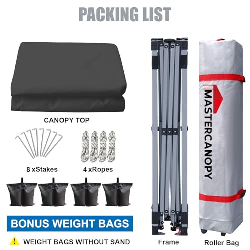 MASTERCANOPY Durable Pop-up Canopy Tent with Roller Bag (8x8, Dark Grey) - color: Dark Grey, size: 8x8