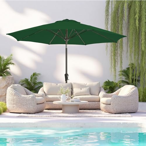 9FT Large Outdoor Patio Umbrella Pool Market Umbrella-UV Resistant, Easy Push Button Tilt and Crank, 8 Sturdy Ribs Heavy-Duty Table Umbrella for Deck, Backyard, Garden (Green) - color: Green, size: 9 FT