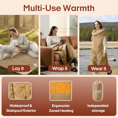 ZonLi Heated Blanket, Electric Portable Cordless Heated Wearable Blankets Battery Operated Heated Throw Blanket, Rechargeable Power Bank for Home, Office, Living Room, Camping, Travel - color: Khaki-1