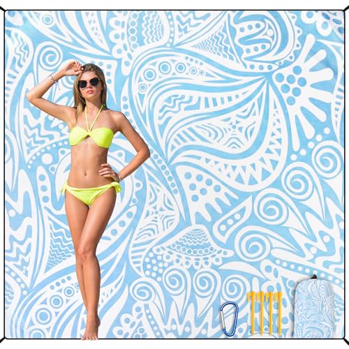 HIHOHO Beach Blanket Waterproof Sandproof Beach Mat 79”x 83” for 1-8 Adults Quick Drying Durable Outdoor Picnic Mat for Beach Festival Travel Camping Hiking (Flower Ripple-BL, 79"×83"(4 Person)) - color: Flower Ripple-bl, size: 6'11" x 6'7"