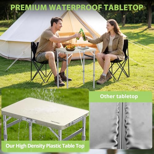 2ft Plastic Folding Camping Table, 3 Adjustable Height Waterproof Small Folding Table Lightweight & Portable with Carry Handle for Outdoor Camping RV Travel Picnic Beach, 22.8" X 15.7", White - color: White