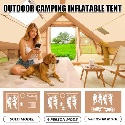SENLEETO Inflatable Tents for Camping, Large Inflatable Camping Tent with Hand Pump, Easy Setup Tents for 4-6 People, Portable Glamping Tent - size: Ultimate-118 inch*82.6 inch*78.7 inch/4-6 People