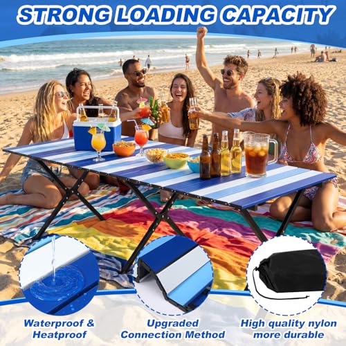CroBlissful Beach Table Folding Camping Portable Table Striped White Aluminum Side with Carry Bag for Camping Picnics and Outdoor Activities (48x24x18 in,Navy Blue) - color: Navy Blue, size: 48x24x18 in