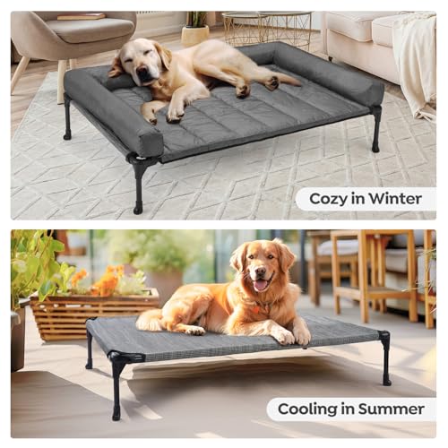 Veehoo Cooling Elevated Dog Bed Add Removable Waterproof Bolster Cushion Mat, Raised Pet Cot with Breathable Teslin Mesh, No-Slip Feet, Dog Couch Bed for Indoor Outdoor, Large, Black Silver - color: Black Silver, size: 42.0"L x 30.0"W x 7.0"Th