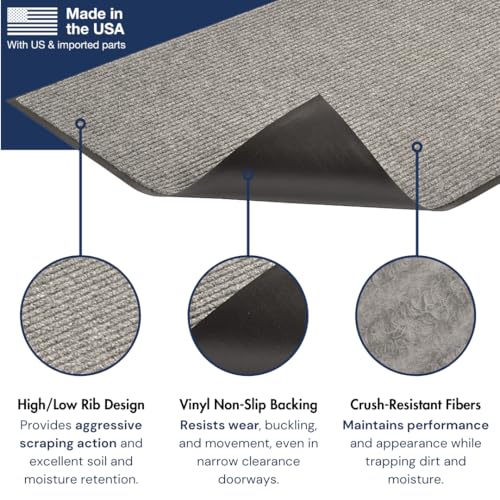 Notrax Heritage Rib™ Commercial Indoor Door Mat Office Rugs – 3' x 5' Gray Front Door Mat with Double Rib 22oz Yarn, Non-Slip Vinyl Backing – Durable Entryway Rug Made in The USA – 117S0035GY - color: Grey, size: 60"L x 36"W x 0.4"Th