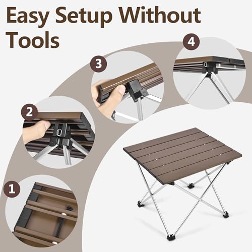 Grope Small Folding Camping Table with Aluminum Table Top, Beach Table for Sand with Carrying Bag,Prefect for Outdoor, Picnic, BBQ, Cooking, Festival (Coffee-L) - color: Coffee, size: Large