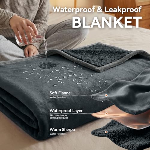 Waterproof Blanket for Bed - Blanket with Waterproof & Stain Proof, Splash Resistant, Machine-Washable Flannel is Soft and Comfortable, Suitable for Sofa (40"x60", Silver Gray/Dark Gray) - color: Gray/Dark Gray, size: 40''x60''