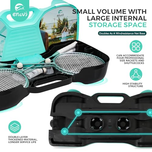 EasyGo Badminton Set, with Net, 4 Racket, 4 Birdies, Portable Storage Box, for Backyards, Outdoor Games, Yard Games