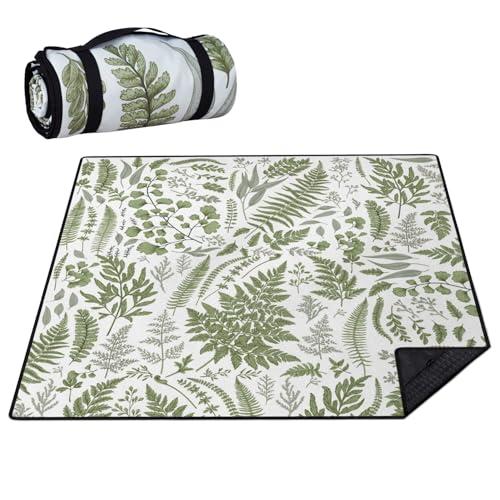 Picnic Blankets Waterproof Foldable Extra Large,80"x 80" Outdoor Beach Blanket Sandproof,3-Layer Lightweight Handy Mat Tote Picnic Camping Rugs for Outside Your Rv (Botanical Fern Plant) - color: Picnic Blankets 7