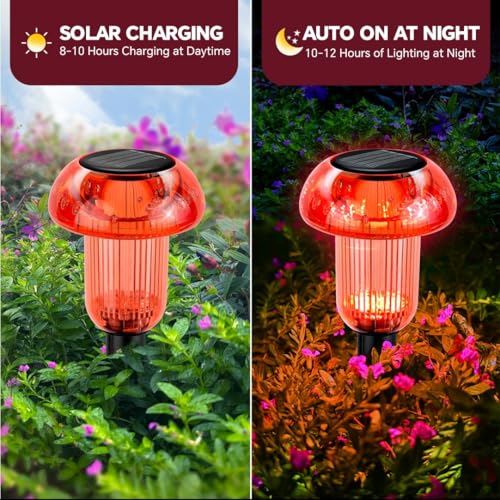 Easter Solar Pathway Lights Outdoor Decorative 4 Pack, Red LED Mushroom Solar Lights Outdoor Waterproof Solar Powered Decor for Yard Driveway Patio, Valentines Day Halloween Christmas Garden Decor - color: 4-Pack Red
