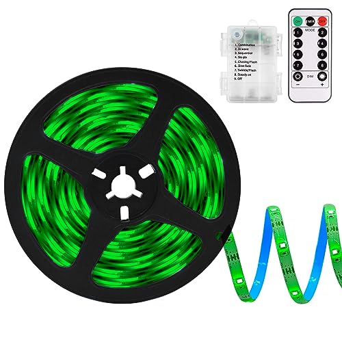 echosari Green LED Strip Lights Battery Powered, 90 LED 2835 SMD Strip Lights 9.8 Ft Cuttable Self-Adhesive Strip Lights with Remote Timer for Outdoor Indoor Party Bedroom Decoration - color: Green, size: 9.8Ft