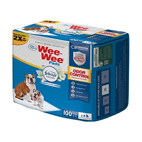 Four Paws Wee-Wee Odor Control with Febreze Freshness Pee Pads for Dogs & Puppies, Leak-Proof Dog Housebreaking Potty Training Floor Protection, Spring Fresh Scent, 22" x 23", 100 Count - size: 22" X 23"