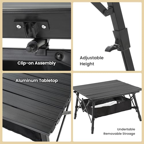 ARROWHEAD OUTDOOR 2-Pack 39" Aluminum Folding Camp Roll Up Table w/Adjustable Height, Undertable Mesh Storage, Carry Bag - color: Black 2pack