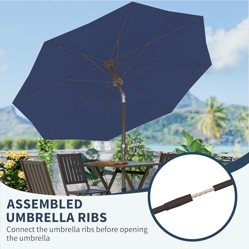 PatioKingdom 11FT Patio Umbrella,Outdoor Umbrella with Push Button Tilt and Crank,Market Table Umbrella with 8 Sturdy Fiberglass Ribs UV Protection - color: Navy, size: 11ft