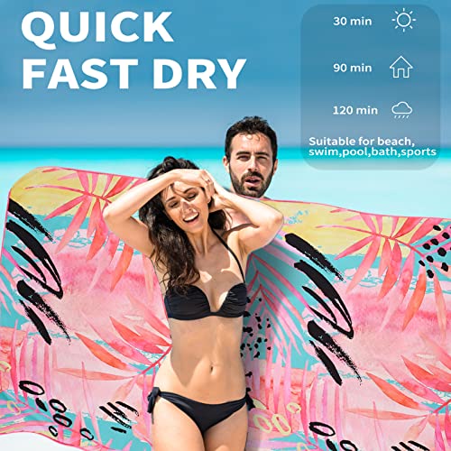 2 Pack Lightweight Thin Beach Towel Oversized 71"x32" Big Extra Large Microfiber Sand Free Towels for Adult Quick Dry Travel Camping Beach Accessories Vacation Essential Gift Black Mandala Pink Leaf - color: 2 Pack Black Mandala Pink Leaf