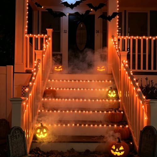 YEGUO Orange Solar Thanksgiving Lights Outdoor Waterproof, 4 Pack Each 33ft 100 LED Solar Fairy Lights, 8 Modes Solar String Lights - color: Orange