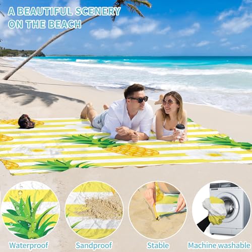 Beach Blanket 78''×110'' Suits 1-7 Adults Waterproof Sandproof Oversized Lightweight Waterproof Durable Blanket Large Picnic Mat for Beach Travel Camping Picnic Hiking - color: Pineapple, size: 78''x110''