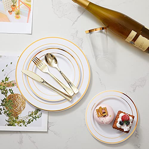 N9R 300PCS Gold Plastic Silverware, Heavy Duty Gold Plastic Cutlery Set Disposable Flatware Dinnerware, 100 Forks, 100 Spoons, 100 Knives, Perfect for Party, Wedding and Daily Use - color: Gold-300Pack