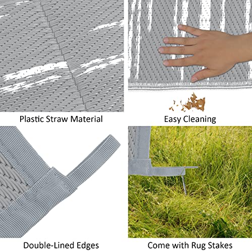 HEBE Outdoor Rug 4'x6' for Patios Clearance Waterproof Patio Mat Plastic Straw Rug Reversible RV Camping Tent Rug Outside Indoor Outdoor Area Rugs for RV,Deck,Beach,Balcony,Camper - color: Stripe/Grey, size: 4' x 6' (Rectangular)
