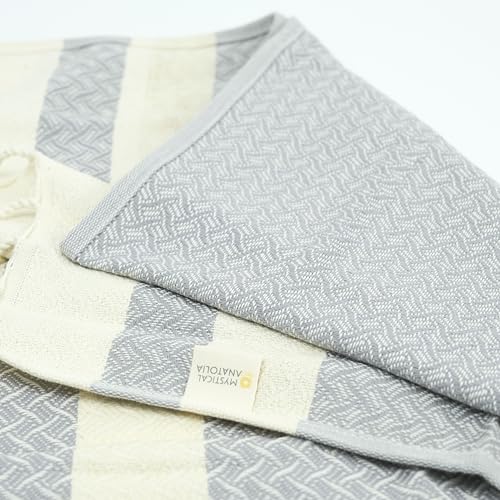 mysticalanatolia Turkish Beach Towel Oversized Cotton Sand Free Quick Dry Lightweight Peshtemal Large Travel Yoga Picnic Blanket Absorbent Compact 39x79 Grey - color: Grey