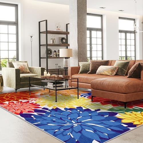 Outdoor Area Rug Washable Multicolored Patio Rug Tropical Botanical Modern Floral Outdoor Carpet Non-Slip for Patio, Deck, Backyard, Porch (8x10) - color: Multi Colored, size: 8' x 10' (Rectangular)
