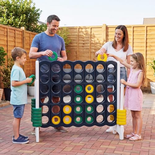 COSTWAY Giant 4-in-a-Row Game Set, Jumbo 4-to-Score for Kids and Adults with 42 Jumbo Rings & Quick-Release Slider, Indoor Outdoor Yard Party Game for Lawn, Holiday Party & Family (Ink Black & White) - color: Ink Black & White