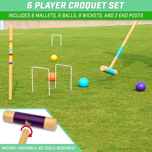 GoSports Six Player Croquet Set - Choose Deluxe (35") or Standard (28") - Modern Wood Design - style: Standard