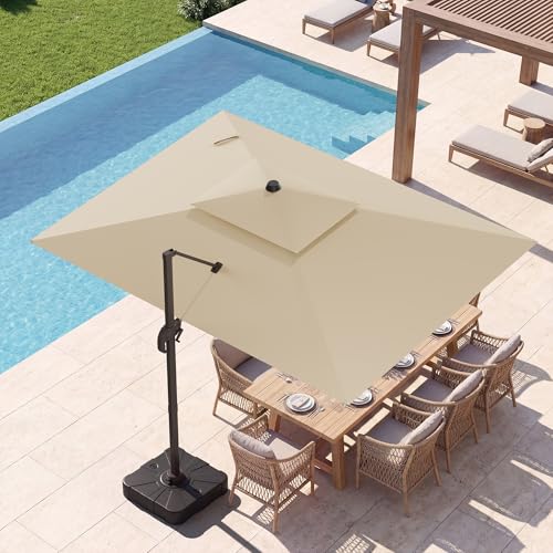 10x13 FT Patio Umbrella with Base, Large Cantilever Rectangular Double Top Heavy Duty Offset Umbrellas with 360° Rotation, Outdoor shade for Garden Deck Pool Patio, Beige - color: Beige, size: 10x13 FT with Base