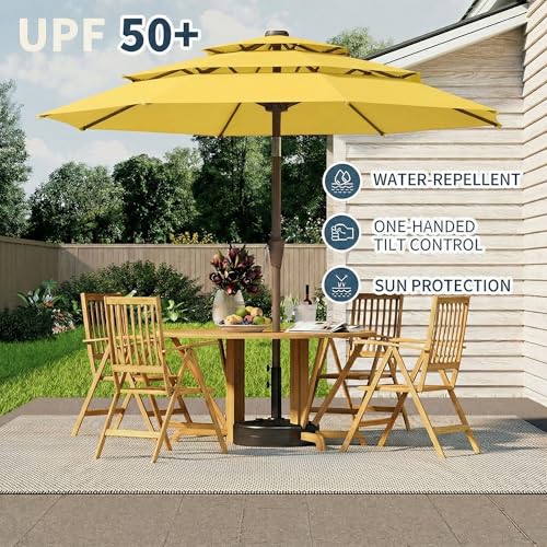 10FT Patio Umbrella 3 Tiers Outdoor Market Umbrella w/Push Button Tilt, Crank, UV and Waterproof Table Umbrella for Garden, Pool, Backyard, Deck, Lawn, Sunshine Yellow - color: Sunshine Yellow