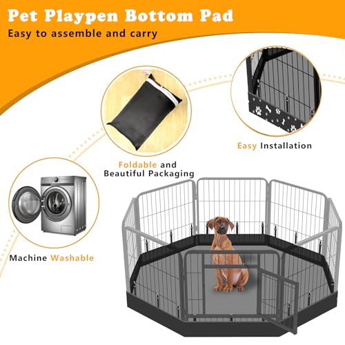 Dog Playpen Bottom Pad Fits for 24 Inch 8 Panels Metal Exercise Pet Playpen, Dog Crate Pad Puppy Playpen Pad, Elastic Buckles Connections.(Note: Playpen Not Included) -PureBlack - color: PureBlack