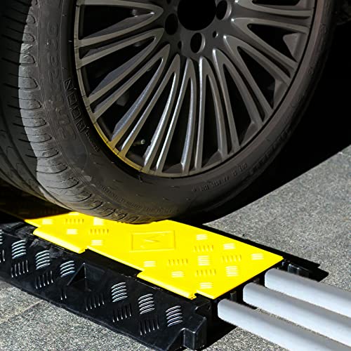 CXRCY Cable Ramp 2 Pack of 3 Channel PVC Rubber Cable Protector, 44000lbs Capacity Heavy Duty Speed Bumps Hose Cord Protector Ramps for Wire Hose Pipe Hider Driveway Outdoor - size: 2 Pack 3 Channel