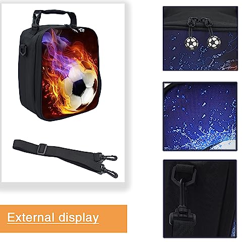 Lunch Tote, 2019 Upgrade Insulated Football Lunch Bag- Waterproof Reusable Lunch Box Portable Meal Bag Ice Pack for Kids Boys Girls - color: Football Fire Red