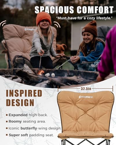 KingCamp Folding Comfy Butterfly Chair Oversized Padded Camping Chairs for Adults Comfortable Camp Chair 300lbs Heavy Duty with High Back for Outdoor Lawn Patio Bedroom Living Room Dorm - color: Deluxe Khaki
