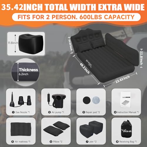 Car Air Mattress Bed: Inflatable Back Seat Air Mattress for Car, Thick Camping Sleeping Pads with 2 Pillows & Air Pumps, Fits Sedan/Truck/SUV, Black - color: Black, size: Car Air Mattress