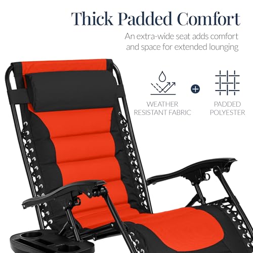 Best Choice Products Oversized Padded Zero Gravity Chair, Folding Outdoor Patio Recliner, XL Anti Gravity Lounger for Backyard w/Headrest, Cup Holder, Side Tray, Polyester Mesh - Black/Orange - color: Black/Orange