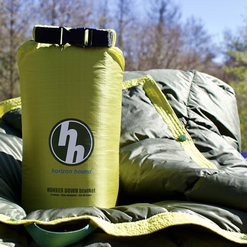 Horizon Hound Down Camping Blanket 650 Fill Power - Ultralight Backpacking Quilt (1lb 6oz) Warm & Water-Resistant 20D Nylon Shell for Outdoors, Camping, Hiking, Travel, & Stadium - Packable - color: Forest Green