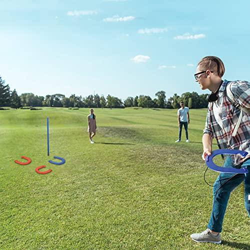 Horseshoes Outside Game, Horseshoes Outdoor Games Set Heavy Duty Steel 4 Horse Shoes & 2 Stakes, Horse Shoes Outdoor Games for Adults and Family - Ideal for Backyard, Lawn, Beach