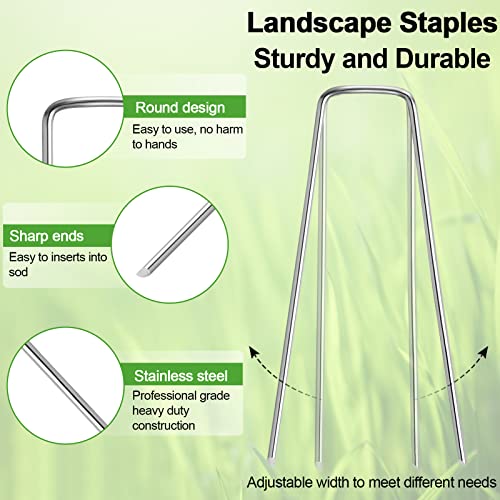 Oligei 100 Pack Garden Stakes, U-Shaped Tent Stakes, Galvanized Landscape Staples, Ground Stakes, for Landscaping Securing Weed Barrier Fabric, Irrigation Tubing, Holding Fence, Tarpaulin - size: 100 Pack