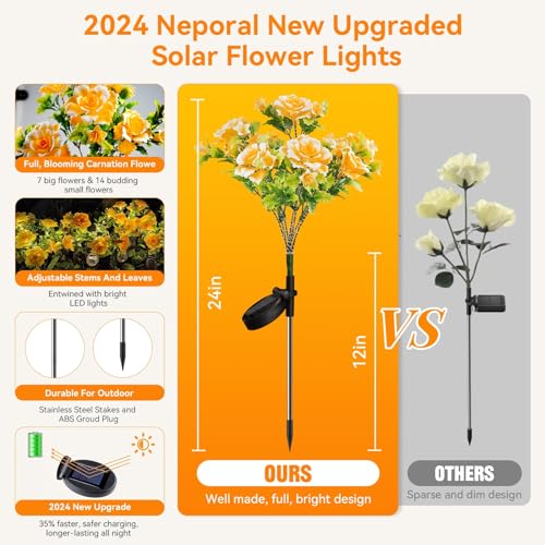 Neporal Solar Lights Outdoor Decorative, Solar Garden Lights with Carnation Flower, Solar Flower Lights Outdoor Garden Waterproof IP65 - Gardening Gifts for Women - size: 2PK
