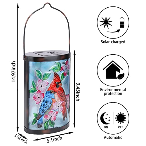 Hanging Solar Lantern Outdoor Bluebird Waterproof LED Cardinal Light Decorative Tabletop Lamp for Patio Garden Yard Decor - style: Cardinal-Bluebird