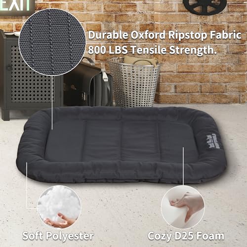 Durable Outdoor Dog Bed with Pillow Around Curling Sleep Fully Waterproof Indoor Cat Bed Crate Mat Stable Kennel Pad, for Pets (Charcoal, Large(35x21in)) - color: Charcoal, size: Large(35x21in)