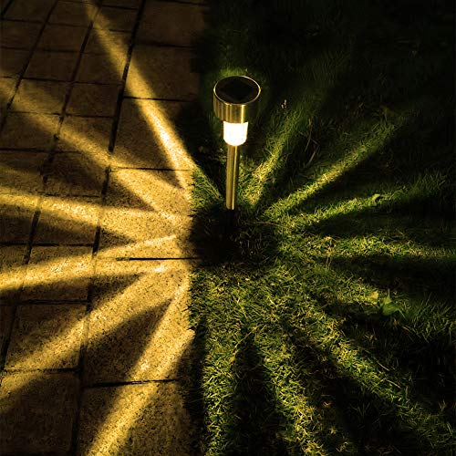 Solar Lights Outdoor Garden Landscape Pathway Lights - 12 Pack Stainless Steel (Warm White) - color: Warm White