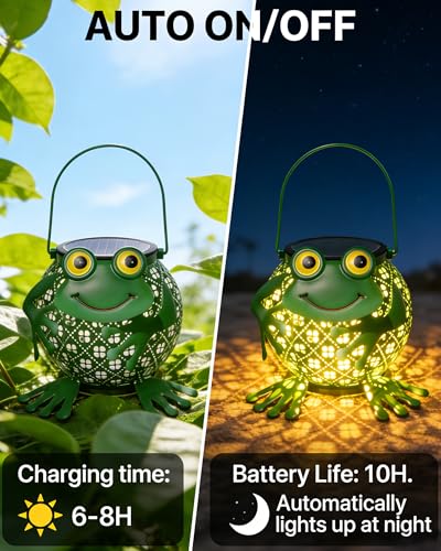 Solar Lanterns Outdoor, Solar Lights Outdoor Garden Decor, Waterproof Outdoor Hanging Lantern Solar Garden Lights Frog for Outside Patio Yard, Lawn, Porch, Backyard Decoration - style: Frog