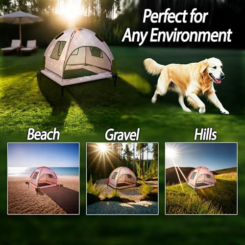 Elevated Covered Dog Bed - 36" x 36" x 30" - Dog Shade Canopy Lounger for Small & Large Dogs (Up to 110 lbs) - Portable & Durable - Cooling, UV & Water Resistant with Mesh Windows - Pastel Pink - color: Pastel Pink