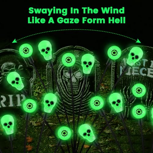 FENSAN Solar Halloween Lights Outdoor,Halloween Decorations Outdoor, Scary Eyeball Lights,2PACKS 16LED,IP65 Waterproof, Decor for Garden/Yard/Patio/Lawn/Pathway(Green) - color: eyeball green 2packs