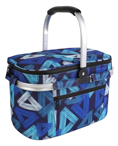 ALLCAMP Picnic Basket - Insulated Cooler, Thickening Foldable Picnic Basket with Removable Baskets & Sewn-in Frame, Basket for House Warming Gifts New Home(Triangle Pattern) - color: Triangle Pattern, size: Medium