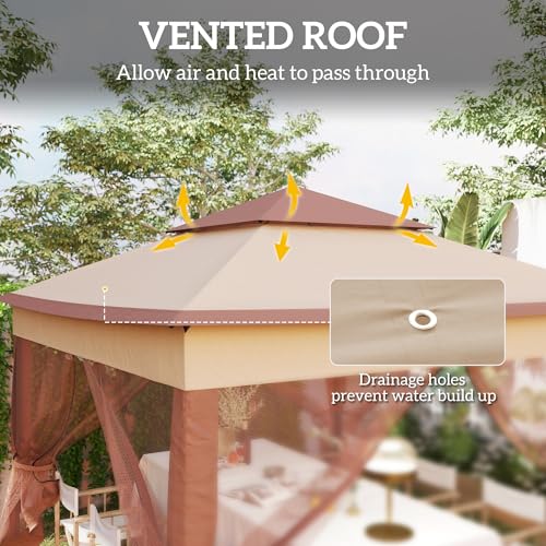Outsunny 11' x 11' Pop Up Canopy, Outdoor Patio Gazebo Shelter with Removable Zipper Netting, Instant Event Tent w/ 114 Square Feet of Shade and Carry Bag for Backyard, Garden, Khaki - color: Khaki, size: 10.75' L x 10.75' W x 9.75' H