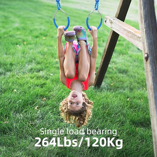 PELLOR Multi-Color Ninja Rings, Gymnastic Rings Backyard Playground Training Equipment Play for Kids & Adults, Swing Bar for Backyard Ninja Warrior Obstacle Course Kits - color: 6 Color