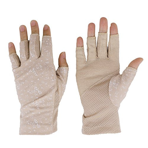 Lightweight Summer Fingerless Gloves Men Women UV Sun Protection Driving Cotton Gloves Nonslip Touchscreen Mittens - color: Khaki